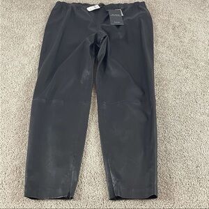 St. John Leather Pants Womens 16 Black Minimalist Quiet Luxury NWT Zip Cuffs D52